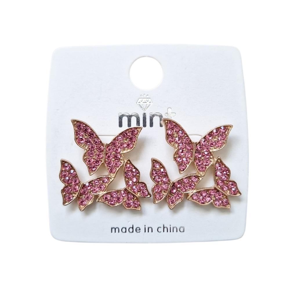 3 For $15  Pink and Gold Butterfly Earrings